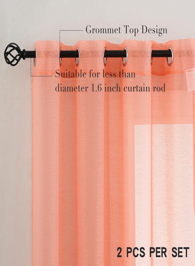 TOAVA DECO Coral Curtains for Bedroom Sheer 84 Inches Long 2 Panels Grommet Semi Coral Color Curtains for Living Room Light Filtering Translucent Window Curtains 52X84 - Image 3